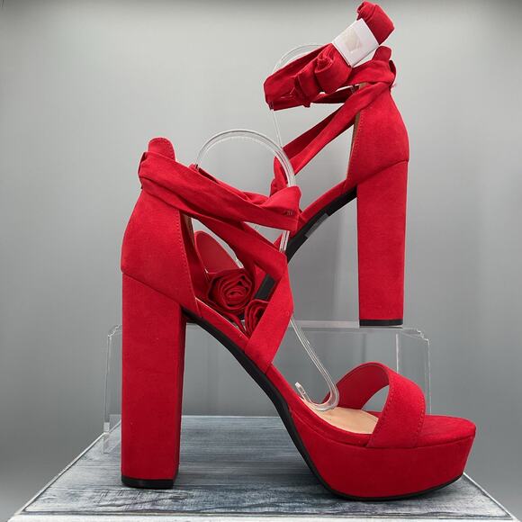 NEW Dream Pairs Women’s Chunky Platform Heels Red Size 10 - Picture 1 of 10